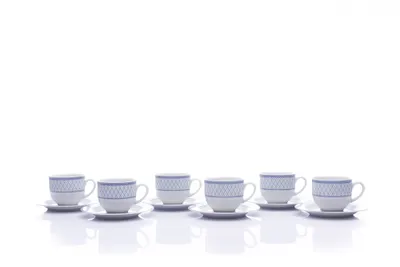 Obrázok produktu pre Šálky a podšálky, český porcelán, Opal, modrá mriežka, 165 ml, 6 ks, Thun 1794
