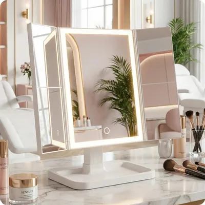 Produktbild von Spiegel klappbar weiß für Make-up 22x17cm mit LED-Beleuchtung