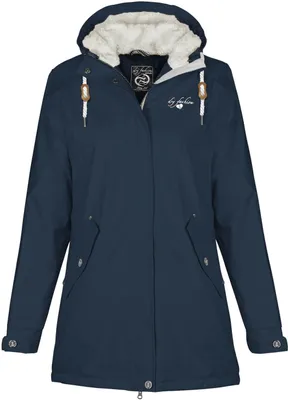 Produktbild von Dry Fashion Damen Regenmantel Malmö - Frauen Regenjacke Jacke mit Kapuze Lang Winddicht Wasserdicht Gefüttert mit Teddyfleece in Navy Größe 36