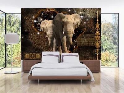 Produktbild von Vlies Fototapete Elefant Tiere 400x280 cm Tapeten Wandtapete XXL Abstrakt braun gold g-A-0011-a-b