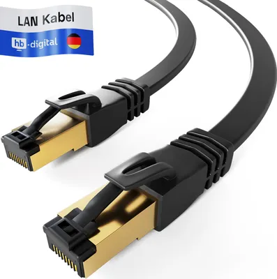 Produktbild von hb-digital 0.25m CAT 8.1 Patch Kabel flach RJ45 Netzwerkkabel U/FTP LSZH 2000 MHz Reines Kupfer schwarz
