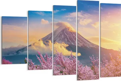 Produktbild von Bild auf Leinwand - Leinwandbild - 5 Teile - Fuji Blume Kirsche - 150x100cm - Wand Bild - Wanddeko - Wandbilder - Leinwanddruck - Bilder - Wanddekoration - Leinwand bilder - Wandbild - EG150x100-4490