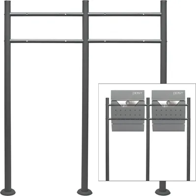 Produktbild von Wiltec Briefkasten Ständer 2-fach Anthrazit 1200 x 1000 mm, Doppel Standfuß für Postkasten Briefkästen Mailbox, Briefkastenständer aus Stahl für Standbriefkasten