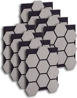Obrázek produktu pro Homestyle4u Nástěnné panely 62x76, sada 8 kusů, akustické panely, dřevěné nástěnné panely, šedé šestiúhelníkové panely, obývací pokoj, stropní panely, obklad stěn