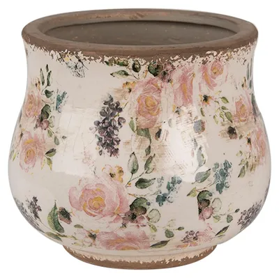 Productafbeelding van Clayre & Eef bloempot, diameter 16 cm, hoogte 14 cm, beige, roze, keramiek, voor bloemen
