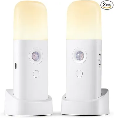 Produktbild von Wiederaufladbares Nachtlicht mit Bewegungssensor,batteriebetrieben,dimmbar,kabelloses Innenlicht mit Sensor,geeignet für Bad, Schlafzimmer u Flur,2pcs