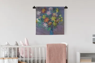 Produktbild von MuchoWow® Wandteppich Wandbehang Vase mit Chrysanthemen - Claude Monet 60x60 cm Tapisserie Dekoration Wandtuch - Dekorationen - Wand Decke