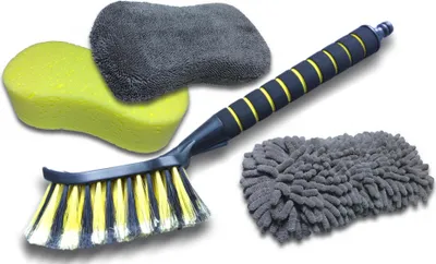 Produktbild von Autowasch Set - Waschbürste m. Schlauchanschluss, Microfaser Schwämme, Pflegeset