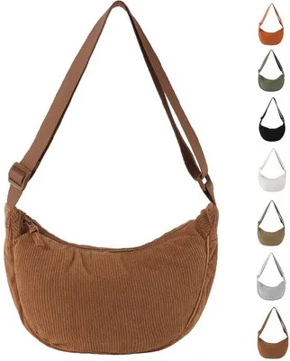 Produktbild von Unyqoos® Elegante Cord-Schultertasche für Damen (Halbmond) – verstellbarer Schulterriemen, praktische Innenfächer & viel Stauraum