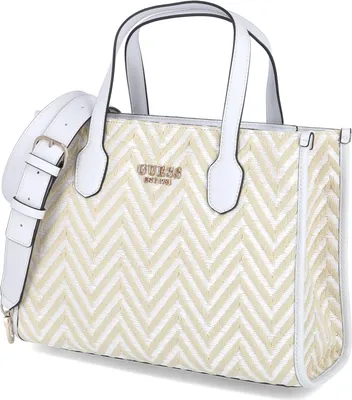 Produktbild von Guess Damen Tote Bag/ Umhängetasche/ Handtasche SILVANA Weiß-Gelb Textil-Synthetik-Mix-