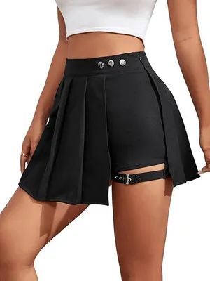 Produktbild von GORGLITTER Damen Hose mit Rock Shorts Skort mit Schnalle Schwarz L