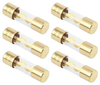 6x AGU-Sicherung 60 A, vergoldet, Glas, 10x38 mm, für Auto-Audio