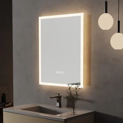 Obrázek produktu pro WISFOR LED koupelnové zrcadlo s osvětlením, koupelnové zrcadlo s osvětlením, nástěnné zrcadlo stmívatelné proti zamlžení, s dotykovým spínačem, 40x50cm