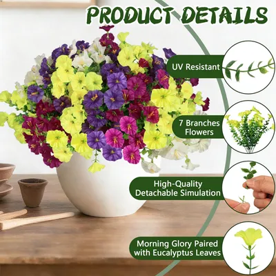 Productafbeelding van Kunstbloemen set, 8 stuks, van kunststof, weerbestendig en UV-bestendig, geschikt voor balkon en tuin