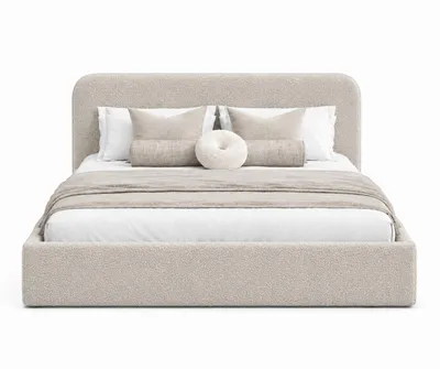 Produktbild von Sofello Polsterbett Lango 160x200 cm Beige – Modernes Doppelbett mit Metallrahmen & Lattenrost