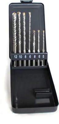 Produktbild von SDS Plus Bohrer Set 7 tlg in praktischer Metallschachtel doppel Wendel+ Kreuz Quadro Betonbohrer