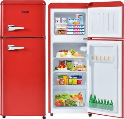 Produktbild von Merax Kühl-/Gefrierkombination BCD-102, Retrokühlschrank mit Doppeltür und LED-Beleuchtung, im Retro Design, 92 L, Rot