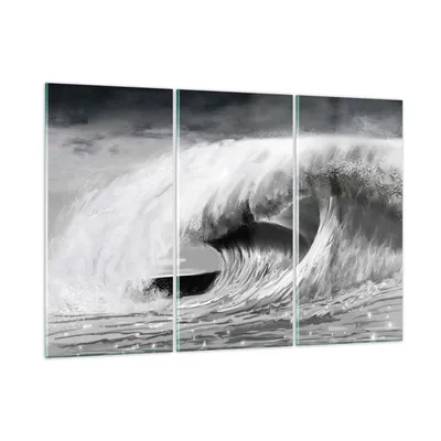 Produktbild von Bilder auf glas - 3 Teile - Welle Zeichnung Schwarzweiß - 165x110cm - Glasbilder - Wandbilder - Bilder - Wanddekoration aus Glas - Glas Bilder - Wandbild auf Glas - GCE165x110-4264