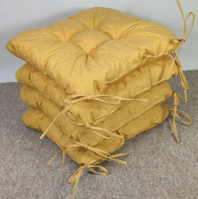 Produktbild von Set 4 x Stuhlkissen/Sitzkissen Lara 38 x 38 cm Dicke 8 cm, Fb. Colore Giallo ( gelb ) mit Schleifen