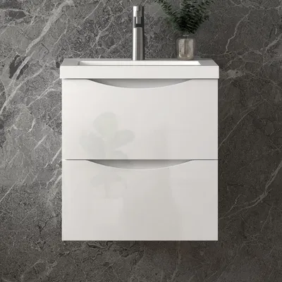 Produktbild von Waschbeckenunterschrank Badmöbel Unterschrank mit Waschbecken Waschtisch Badezimmerschrank hochglanz UV, Sanfter Schluss, 50x37x52cm