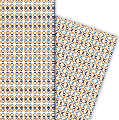 Produktbild von Geometrisches Geschenkpapier mit Retro Muster, orange, blau - G4848, 32 x 48cm