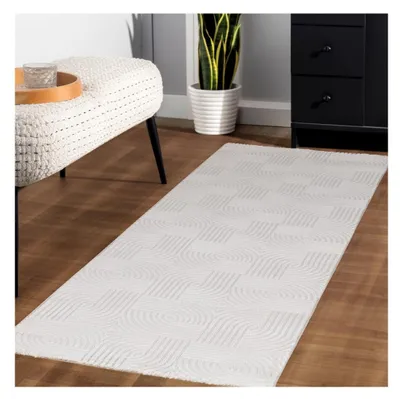 Imagen del producto de Ayyildiz Alfombras modernas y de diseño Crema 240x340 cm Alfombra de salón con estampado de azulejos en relieve, estilo bohemio escandinavo, suave, color