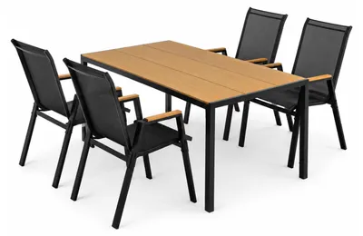 Zdjęcie produktu dla Zestaw mebli ogrodowych balkon stół Allen Pro 130x70W + 4x krzesło Pola KD czarne