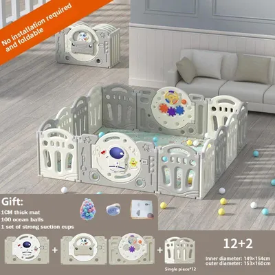 Image de Parc de jeux pliable pour bébés - YHY-1202 - Avec toboggan et panier de basket - Barrière de sécurité - HDPE - Tableau d'activités - Pour intérieur