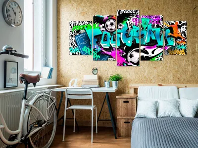 Produktbild von Akustikbild Graffiti bunt 200x100 cm Bilder Akustikschaum Hochleistungsschallabsorber Schallschutz Leinwand 5 tlg Wandbild Raumakustik Schalldämmung i-A-0111-b-o
