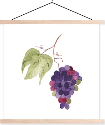 Produktbild von MuchoWow® Textilposter Weintrauben - Blätter - Aquarell 40x40 cm mit holzfarbenen Rahmen - Posterleiste