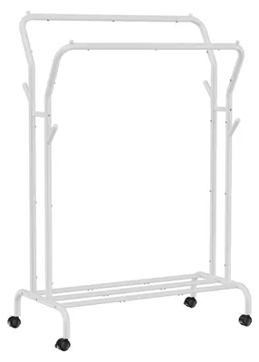 Obrázok produktu pre Vešiak na oblečenie na kolieskach – 2 úrovne – biely – 90 x 40 x 160 cm