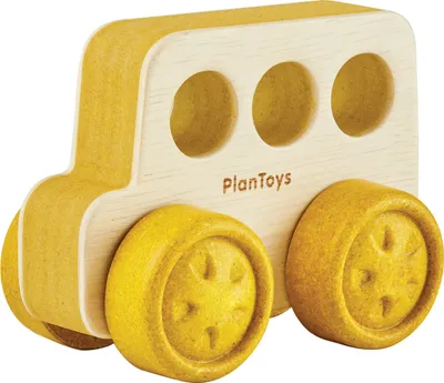 Produktbild von PlanToys Holzweg Spielzeugbus aus recyceltem Gummibaumholz, schadstofffrei, 11,5x9,5x9,5cm