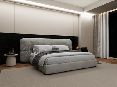 Produktbild von Designer Graues Polsterbett Designer Doppelbett Schlafzimmer Möbel