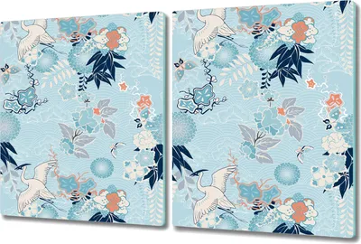 Produktbild von Glas-Herdabdeckplatte Glaskeramikkochfeld-Abdeckung Spritzschutz - 2x 40x52 cm - Vogelkräne & Blumen