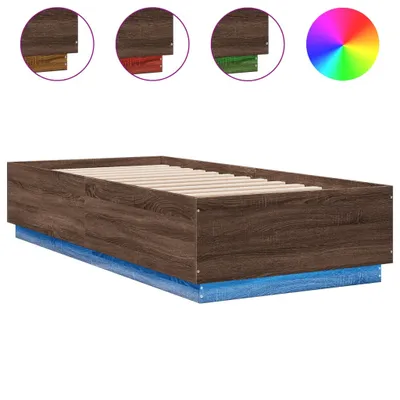 Zdjęcie produktu dla Rama łóżka z LED, brązowy dąb, 90x200 cm