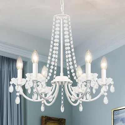 Image de Lustre en cristal, 6 lumières, style vintage, suspension classique pour salle à manger, design moderne blanc, lampe suspendue pour salon, salle à manger, chambre à coucher, cuisine