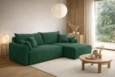 Produktbild von Kaiser Möbel Ecksofa mit Schlaffunktion, Cordstoff Poso, Grün, Rechts, JAPANDI