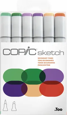Produktbild von Copic Sketch Set Grafikmarker - Secondary Tones - Nachfüllbar mit Copic Ink - 6Stk