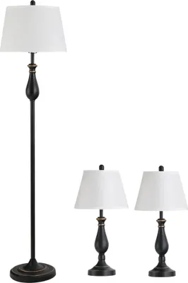 Zdjęcie produktu dla Fortuna Lai Zestaw 3 lamp Vintage Lampa stołowa Lampa stojąca Metal PS Poliester Bawełna E27 Lampa stołowa ø38x158cm Lampa stojąca ø30x62cm