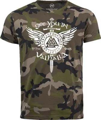 Produktbild von Herren Camo-Shirt See you in Valhalla Schwert Runen Odin Vikings Camouflage Tarnmuster Neverless® camo L
