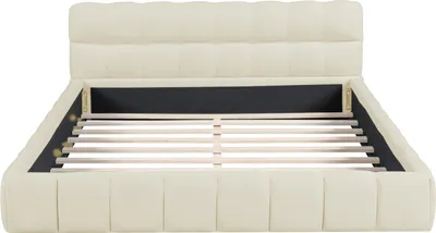 Image de Lit rembourré 160 x 200 cm, lit jeune, lit double avec dossier moelleux, et bordure rembourrée, sommier à lattes lin beige (matelas non inclus)