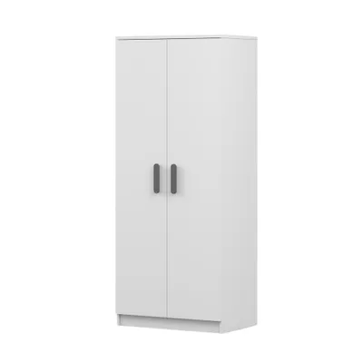 Produktbild von Drehtürenschrank JONAS 06 – Kinderkleiderschrank 80 cm Weiß/Weiß mit grauen Griffen