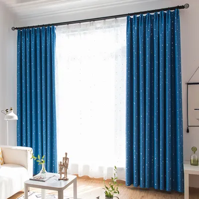 Produktbild von Qian Gardine Sternendruck Verdunkelung 2er-Pack kann individuell gestaltet werden blau 1*2.5m Perforierungen