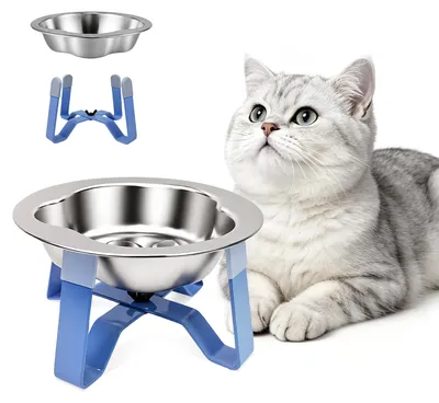 Productafbeelding van Kattenvoerstation met blauwe houder, 13 cm, voerbak voor katten en kleine honden