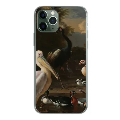Produktbild von MuchoWow® Handyhülle Schutzhülle Hülle für iPhone 11 Pro Ein Pelikan und andere Vögel in der Nähe eines Wasserbeckens - Gemälde von Melchior d'Hondecoeter Silikon Softcase Handy Hülle - Handy