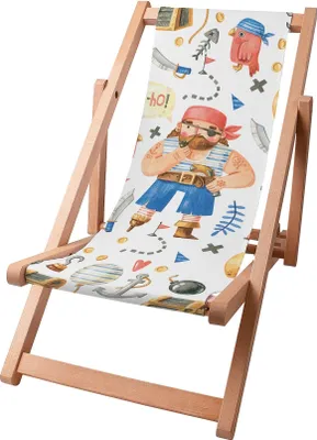 Zdjęcie produktu dla Dreamroots Leżak dla dzieci składany drewniany, drewno bukowe do 130 kg, leżak składany z 3-stopniową regulacją nachylenia oparcia, Pirate