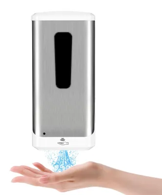 Image de Distributeur automatique de savon, 1 000 ml, fixation murale, design en acier inoxydable, distributeur de désinfectant à capteur, distributeur automatique de liquide sans contact pour hôtel, bureau, domicile, restaurant, couleur argent.