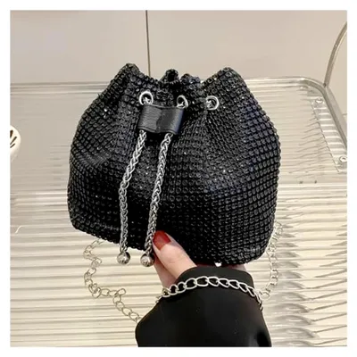Produktbild von Clutch Damen Glitzer Pailletten Strassstein Klein Elegant Abendtasche Handtasche mit Kette für Prom Hochzeit Party Bankett(Schwarz)
