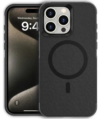 Produktbild von Mobigear Traveller Schutzhülle für iPhone 15 Pro mit MagSafe, Hartschalen-Rückseite, stoßfest - Schwarz