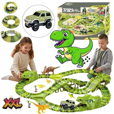 Zdjęcie produktu dla Tor wyścigowy samochodowy zestaw dla dziecka 270el AUTO FIGURKI DINOZAURY